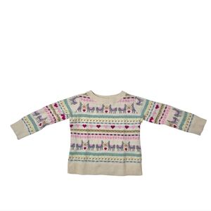 Gap Long Sleeve Crew Neck Fair Isle Llama And Heart Print Sweater 12-18 Month
